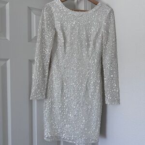 Adrianna Papell White Sequin Long Sleeve Dress